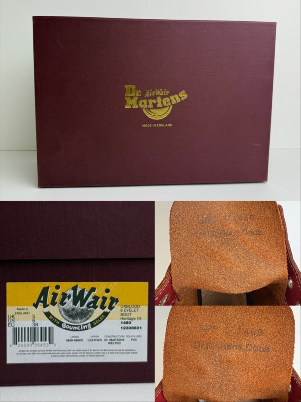 Dr. Martens 1460 Made in England Oxblood Red Quilon Leather Lace Up Boots UK 5 - Picture 14 of 17